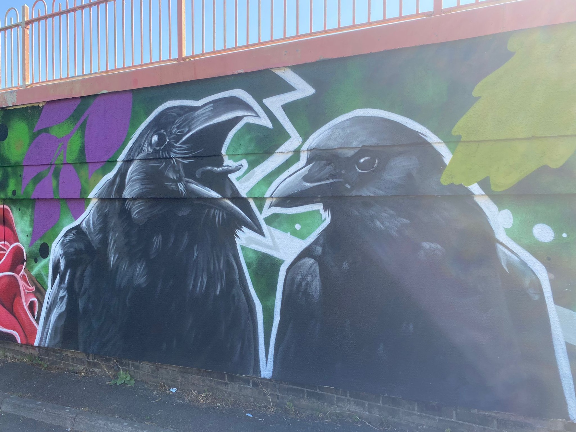 Vibrant and colourful birds form parts of the mural